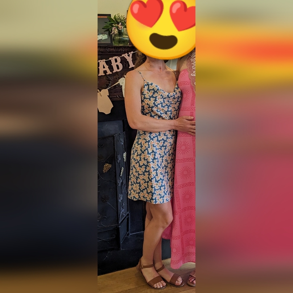 Floral Blue and White Silk Mini Dress